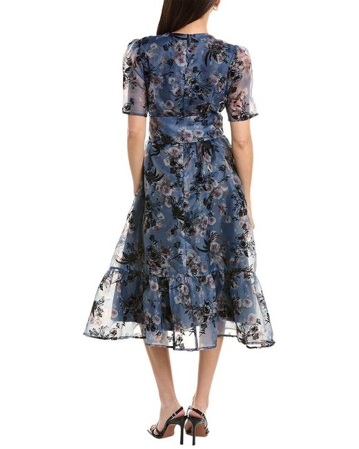 Gracia Blue Sheer Floral Print A-line Dress