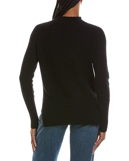 Forte Black Basic Trim Low Funnel 100% Cashmere Pullover