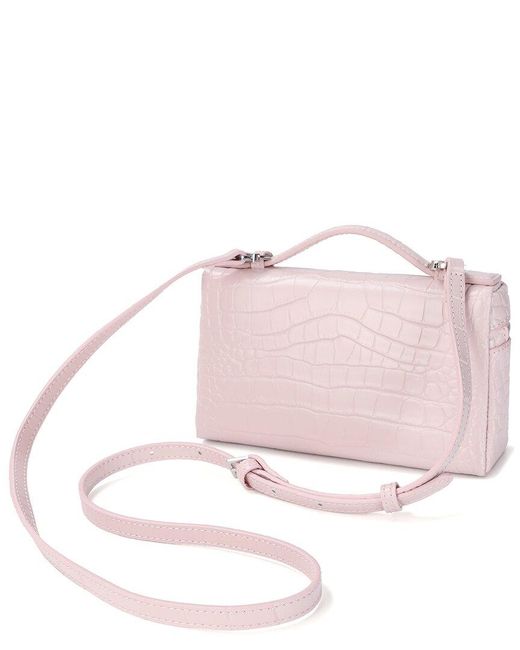 Tiffany & Fred Paris Pink Timeless Croc-Embossed Leather Crossbody