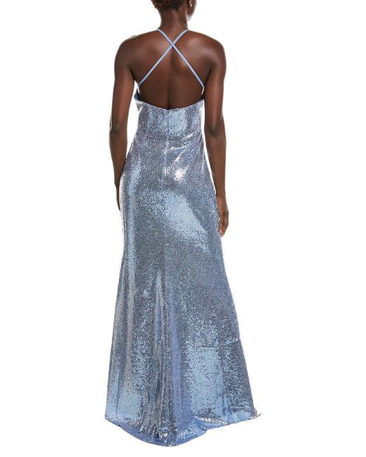 Rene Ruiz Blue Draped Cowl Neckline Gown