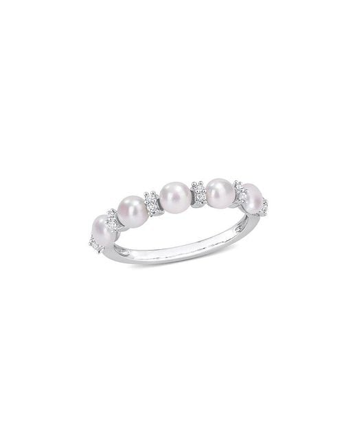 Rina Limor Multicolor Silver 0.12 Ct. Tw. White Topaz 3.5-4mm Pearl Half-eternity Ring