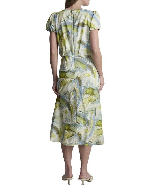 DKNY Green Printed Voile Tiered Tie-Neck Dress
