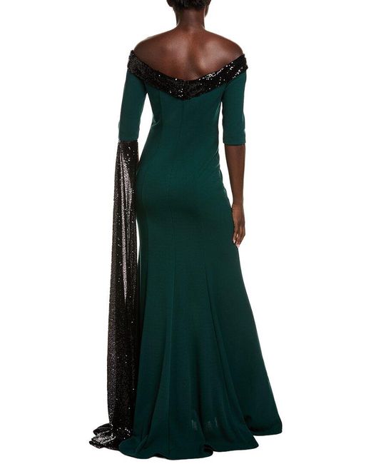 Rene Ruiz Green Sequin Crepe Gown