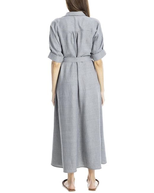 Max Studio Gray Large Roll Sleeve Belted Dress