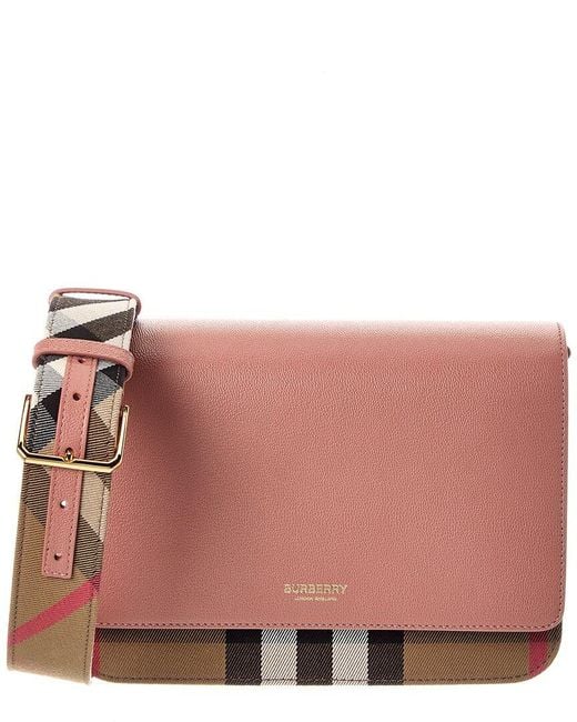 Burberry Pink Check Canvas & Leather Shoulder Bag