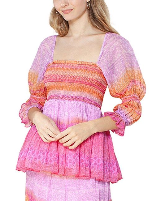 Hale Bob Pink Smocked Top