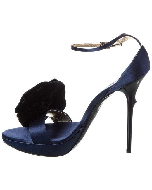 Roger Vivier Blue Rose Satin & Velvet Platform Sandal