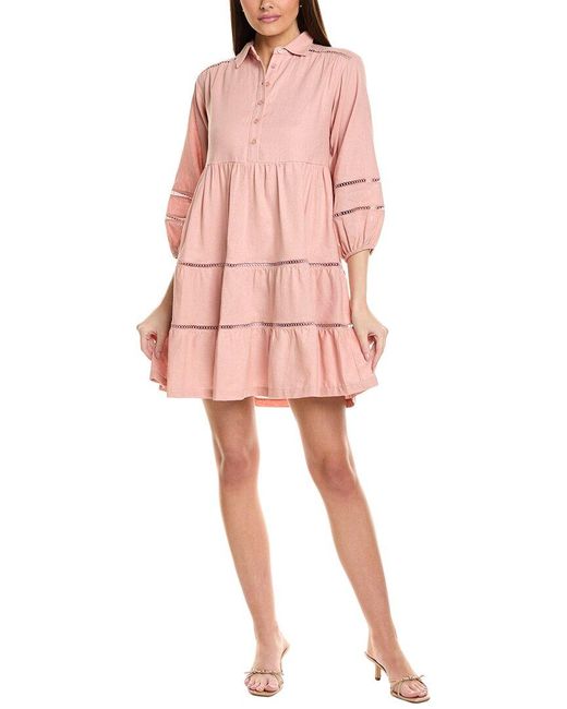 Taylor Pink Tiered Linen-Blend Mini Dress