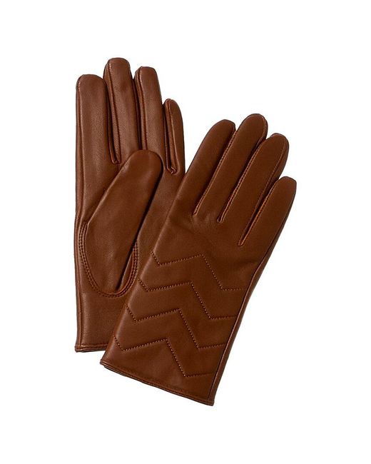 Phenix Brown Quilted V Cashmere-lined Leather Gloves