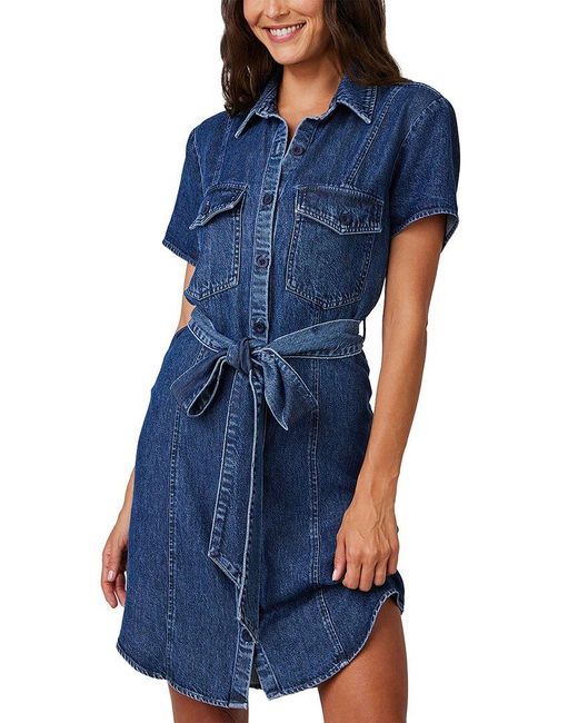 Bella Dahl Blue Short Sleeve Seamed Shirt Dress