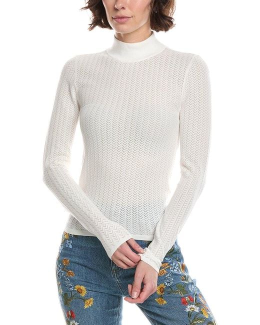 Alice + Olivia White Lanie Pointelle Top