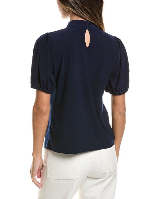 Cece Blue Tie Neck Bow Knit Top