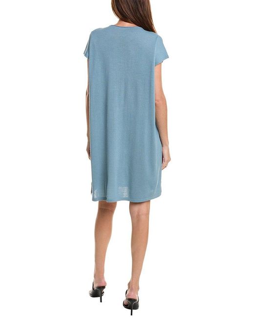 Eileen Fisher Blue Merino Wool Crewneck Shift Dress