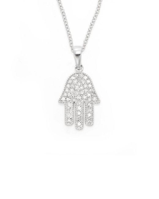 Effy Diamond & 14k White Gold Hamsa Pendant Necklace