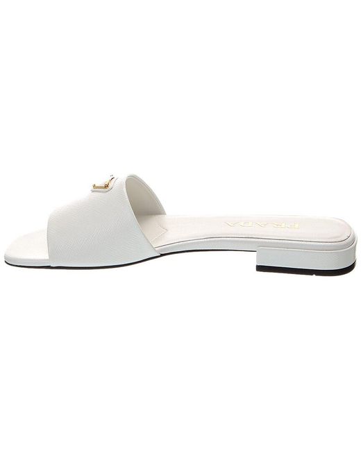 Prada White Logo Leather Sandal
