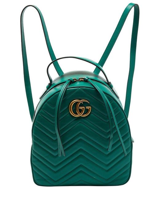 Gucci Green Matelassé Leather Marmont Backpack (Authentic Pre-Owned)