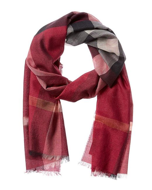Burberry Red Metallic Half Mega Check Wool & Silk-blend Scarf