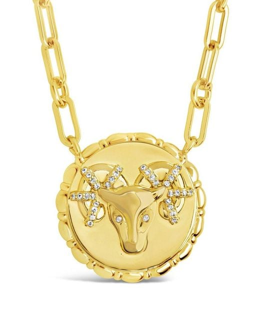 Sterling Forever Metallic 14k Plated Cz Bold Link Aries Zodiac Necklace