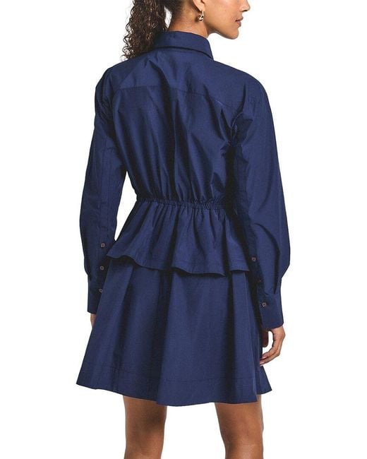 10 Crosby Derek Lam Blue Azuren Cotton Poly Peplum Shirt Dress With Tie