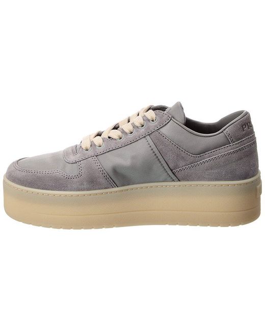 Prada Gray Logo Leather Sneaker