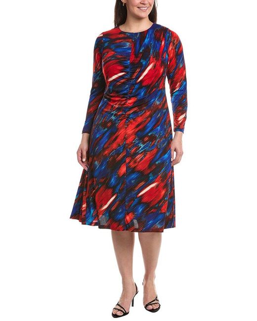 Tahari Red Plus Printed Midi Dress
