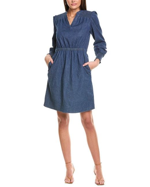 Jones New York Blue Smocked Shoulder Mini Dress