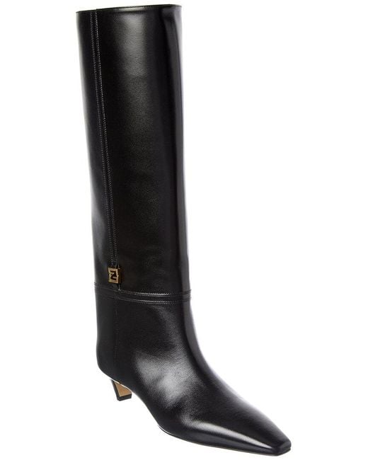 Fendi Black Ffold Leather Knee-High Boot