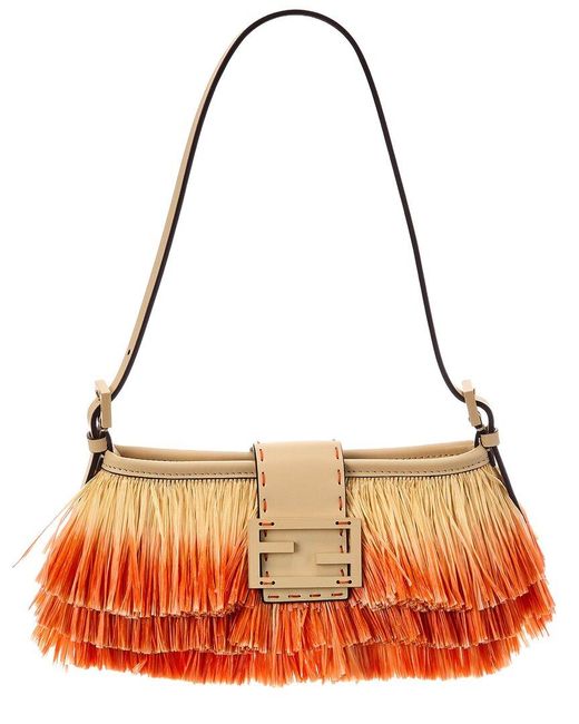 Fendi Red Baby Raffia Shoulder Bag