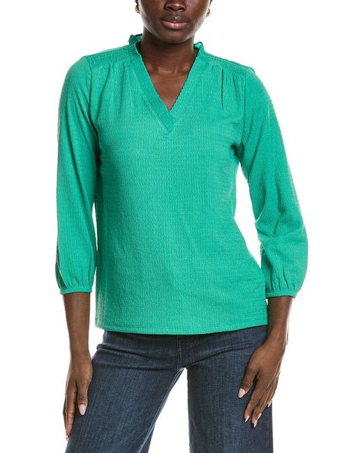 Jones New York Green 3/4-Sleeve V-Neck Top
