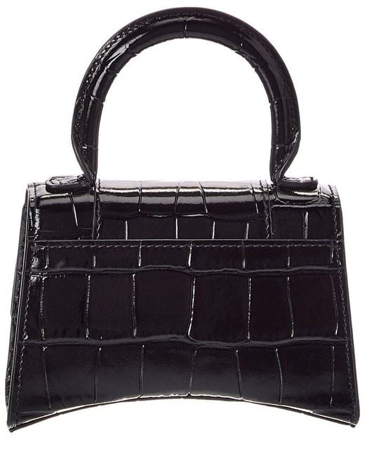 Balenciaga Black Hourglass Mini Croc-Embossed Leather Shoulder Bag