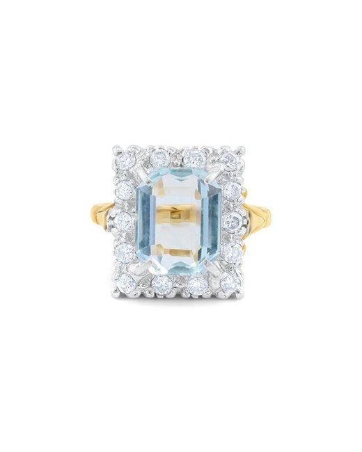 Diana M Blue Fine Jewelry 18K Two-Tone.05 Ct. Tw. Diamond & Aquamarine Ring