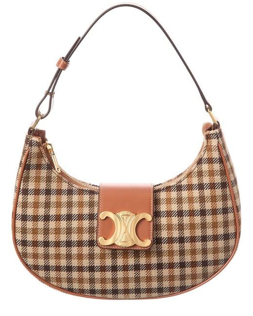 Céline Brown Ava Medium Tartan Canvas & Leather Hobo Bag