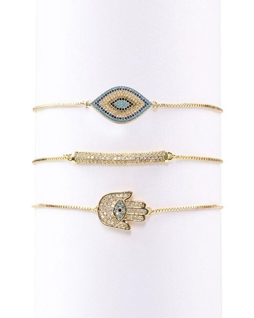 Eye Candy LA White Luxe 18k Plated Cz Hamsa Bracelet Set