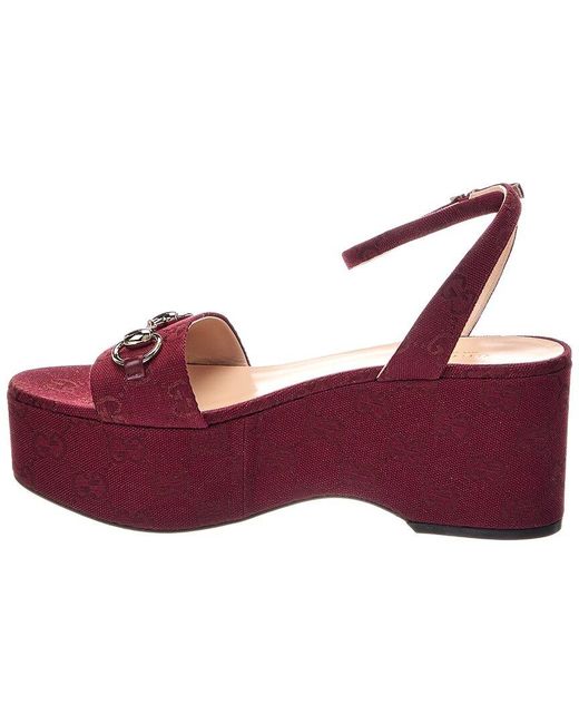 Gucci Red GG Supreme Canvas & Leather Wedge Sandal
