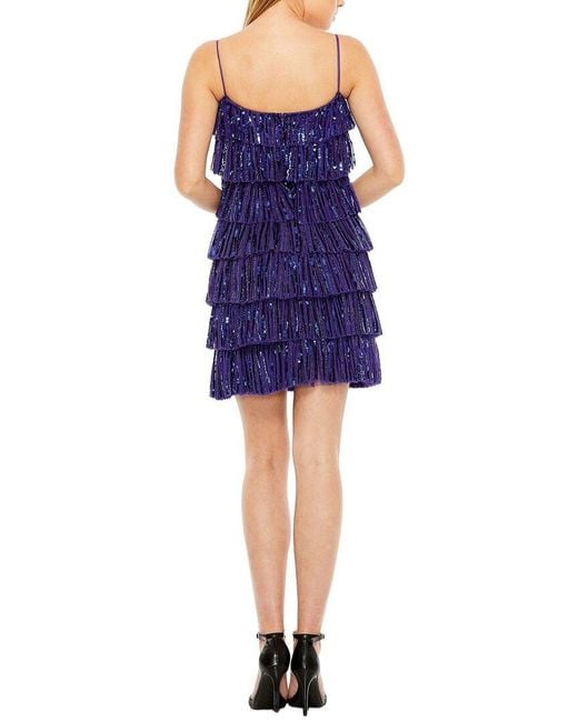 Mac Duggal Blue Strap Sequin Ruffle Mini Dress