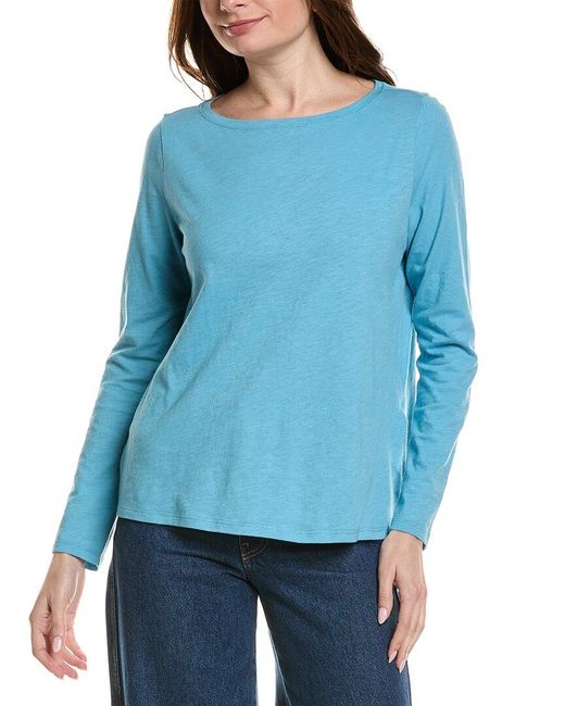 Eileen Fisher Blue Bateau Neck T-Shirt