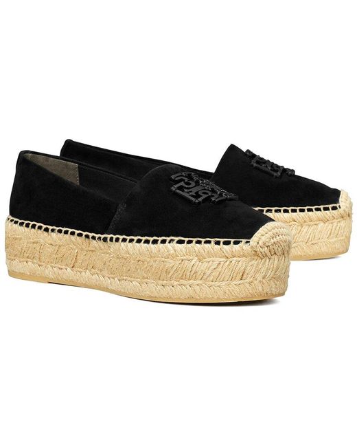 Tory Burch Black Logo Platform Suede Espadrille