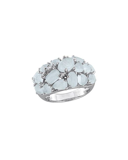 Rina Limor White Rose-Plated 7.86 Ct. Tw. Diamond & Aquamarine Ring
