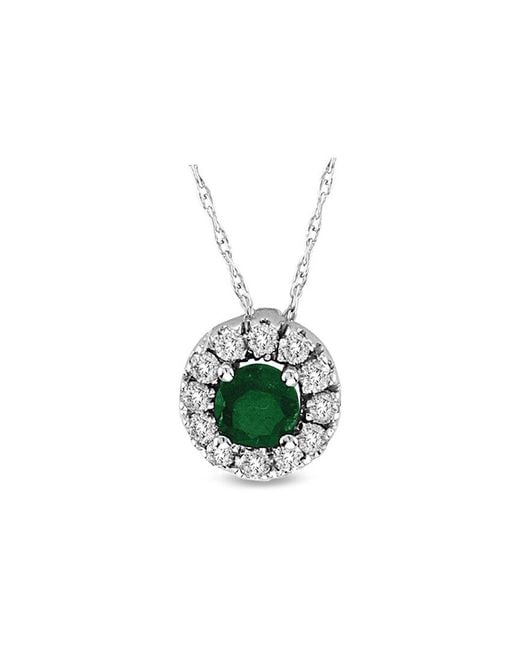Diana M White Fine Jewelry 14k 0.46 Ct. Tw. Diamond & Emerald Halo Pendant Necklace