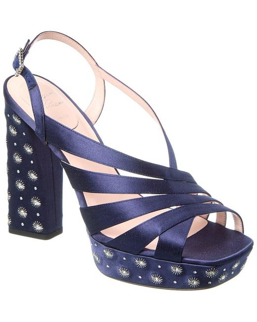 Roger Vivier Blue Mini Platform Satin Sandal