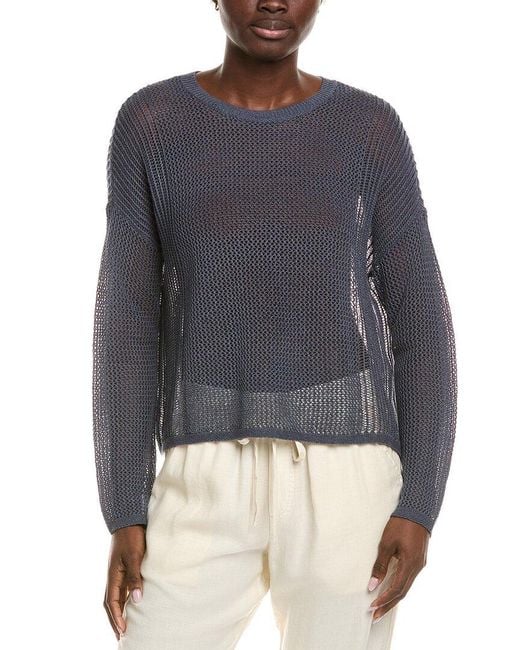 Eileen Fisher Blue Crewneck Linen-Blend Sweater