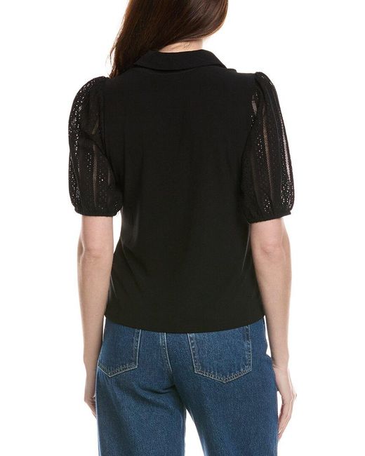 Cece Black Puff Sleeve Keyhole Top