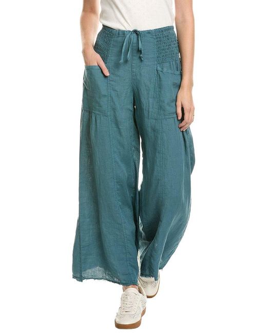 XCVI Blue Coleson Linen Wide Leg Pant