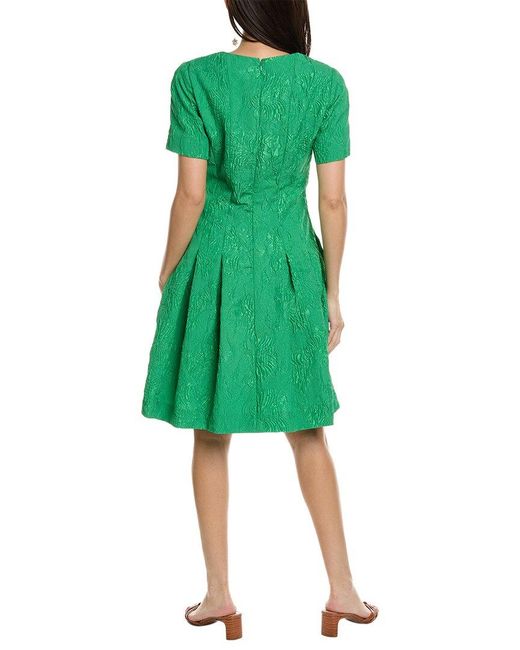 Oscar de la Renta Green Jacquard Silk-lined A-line Dress