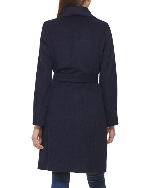 Cole Haan Exaggerated Collar Wool Blend Wrap Coat in Blue Lyst