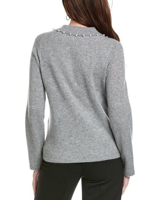 Joseph Ribkoff Gray 100% Cashmere Embellished-Collar Top