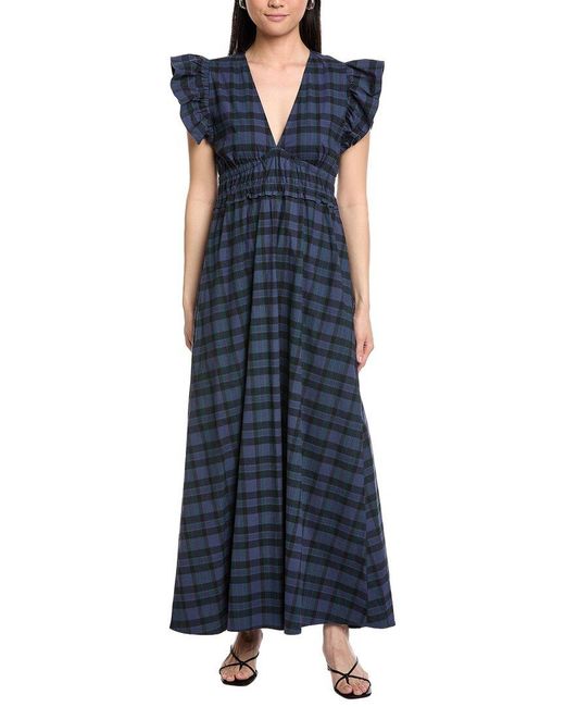 Sail To Sable Blue V-Neck Flutter Sleeve Maxi Dress