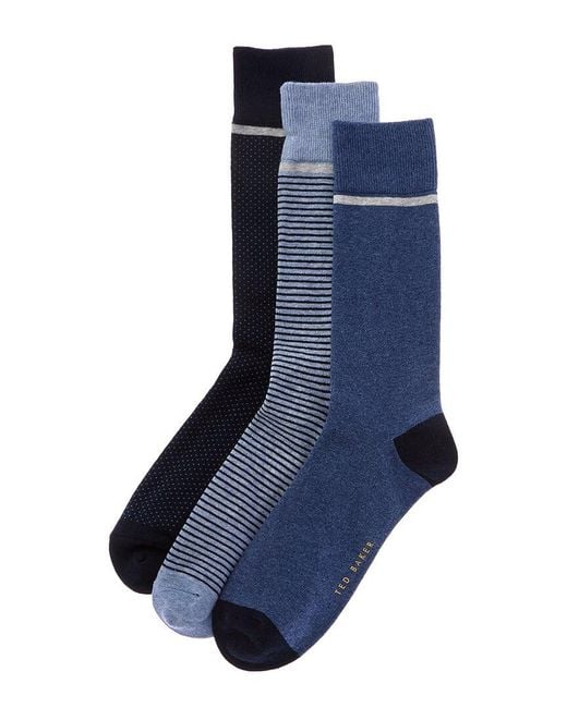 Ted Baker Blue 3Pk Crew Socks for men