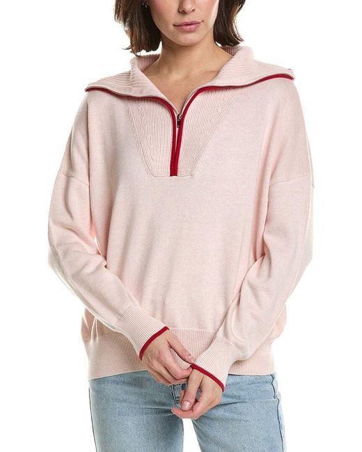 Brodie Cashmere Pink Tipped 1/2-Zip Cashmere-Blend Pullover