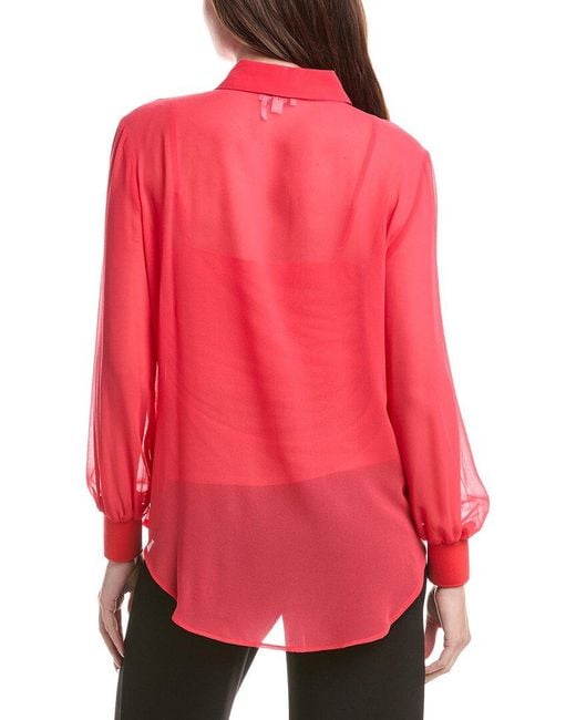 DKNY Red Button Down Chiffon Top